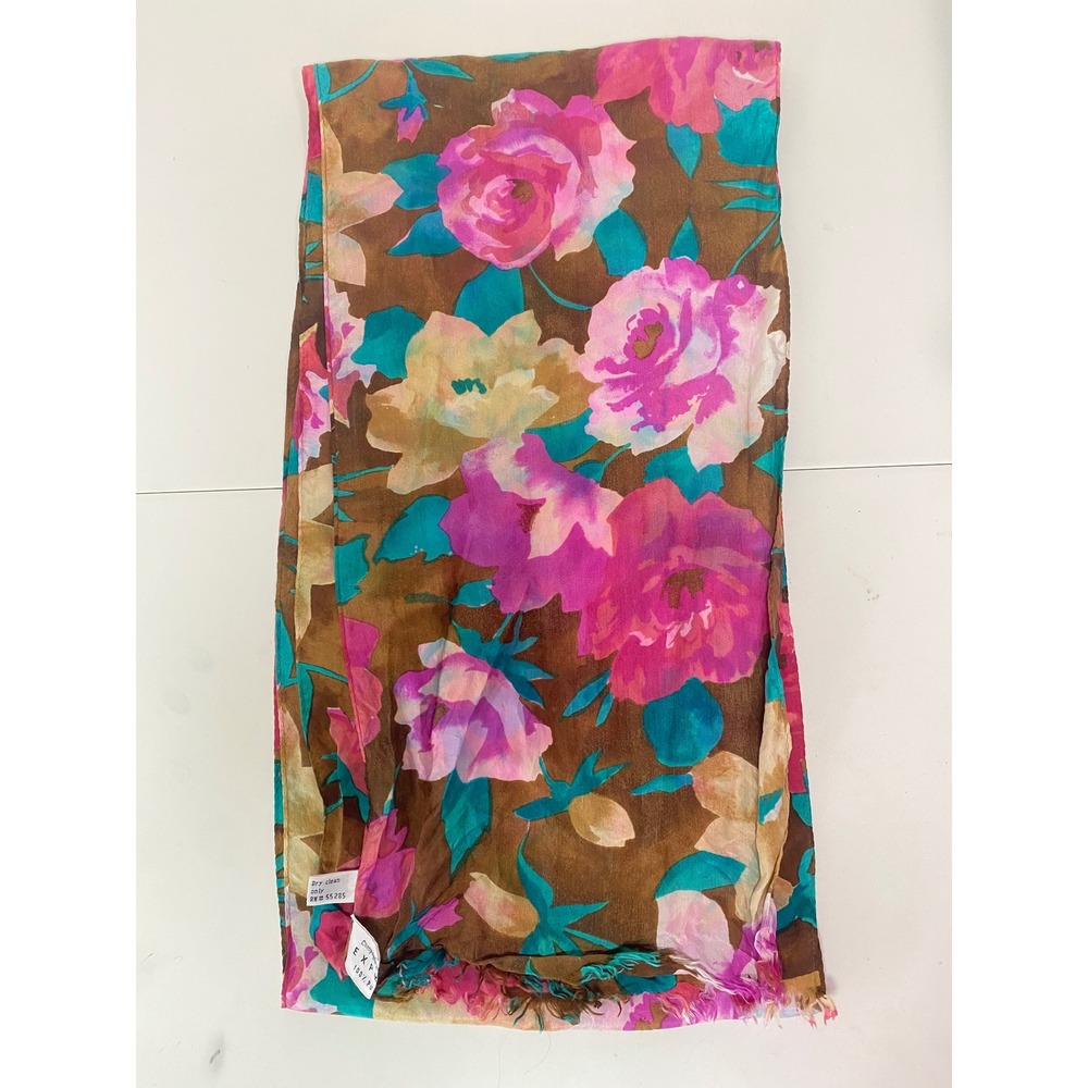Vintage Express Compagnie Internationale 100% Silk Scarf Floral  84x10 Fringe